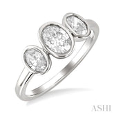 1.00 Ctw 3-Stone Bezel Set Oval Cut Diamond Ring in 14K White Gold